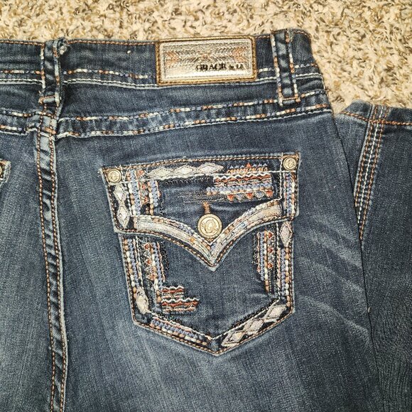 Grace in LA Women’s Bootcut Jeans Size 30 | Thick Stitch Bling Flap Pockets Dark - Picture 4 of 15